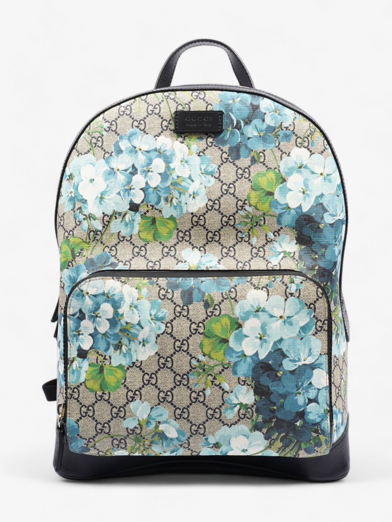  Gucci Blooms Backpack Blue Floral GG Supreme Coated Canvas