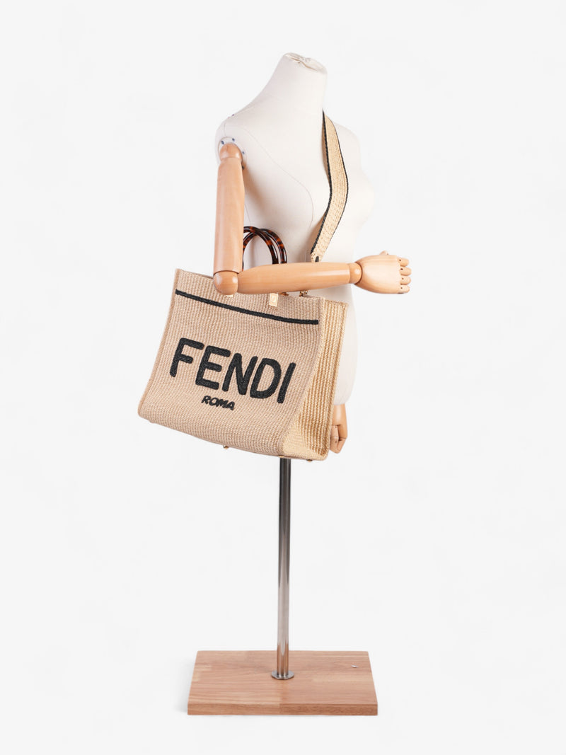  Fendi Sunshine Tote Bag Natural / Black / Brown Wicker