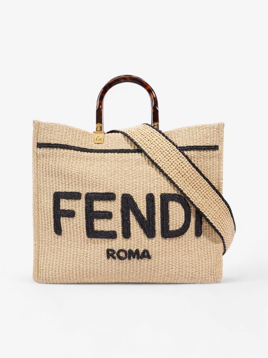 Fendi Sunshine Tote Bag Natural / Black / Brown Wicker Image 1