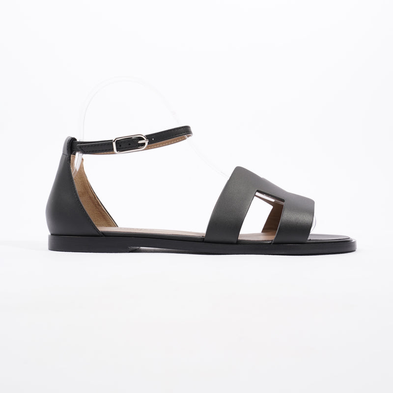  Hermes Santorini Sandals Black Calfskin Leather EU 37 UK 4