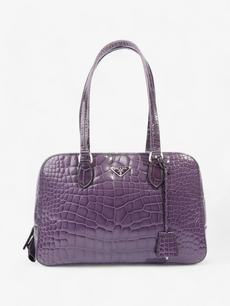  Prada Bauletto Bag Purple Embossed Leather