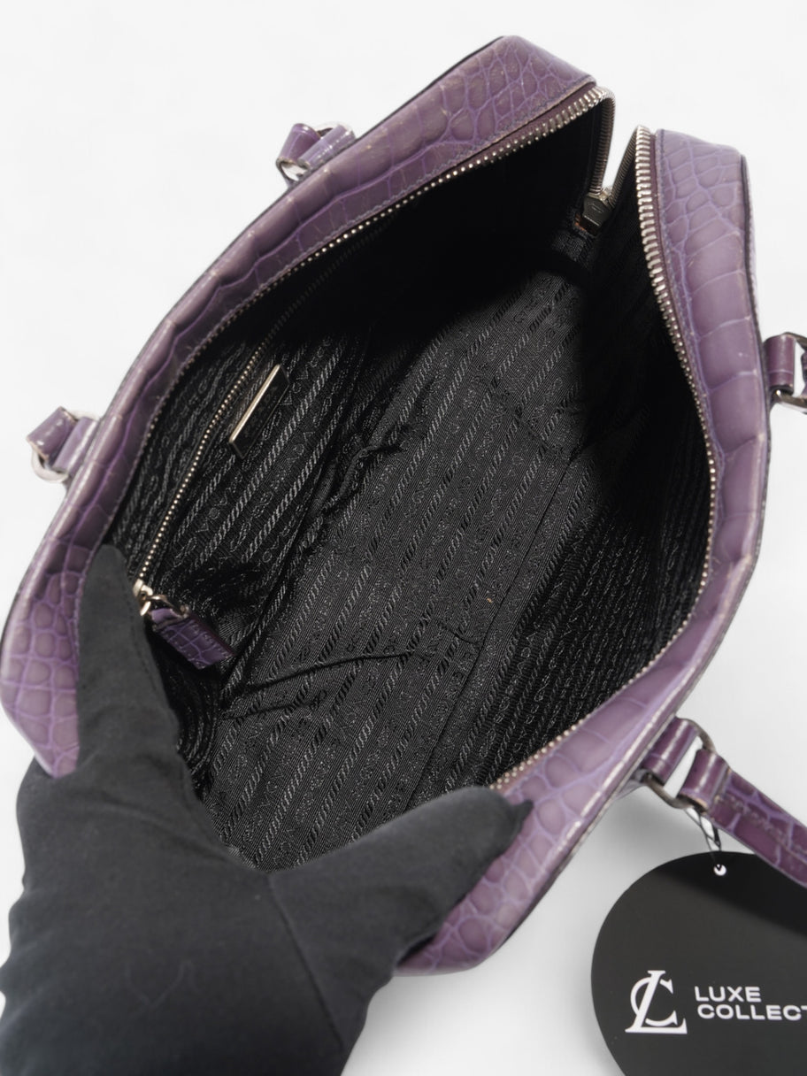 Prada Bauletto Bag Purple Embossed Leather Image 7