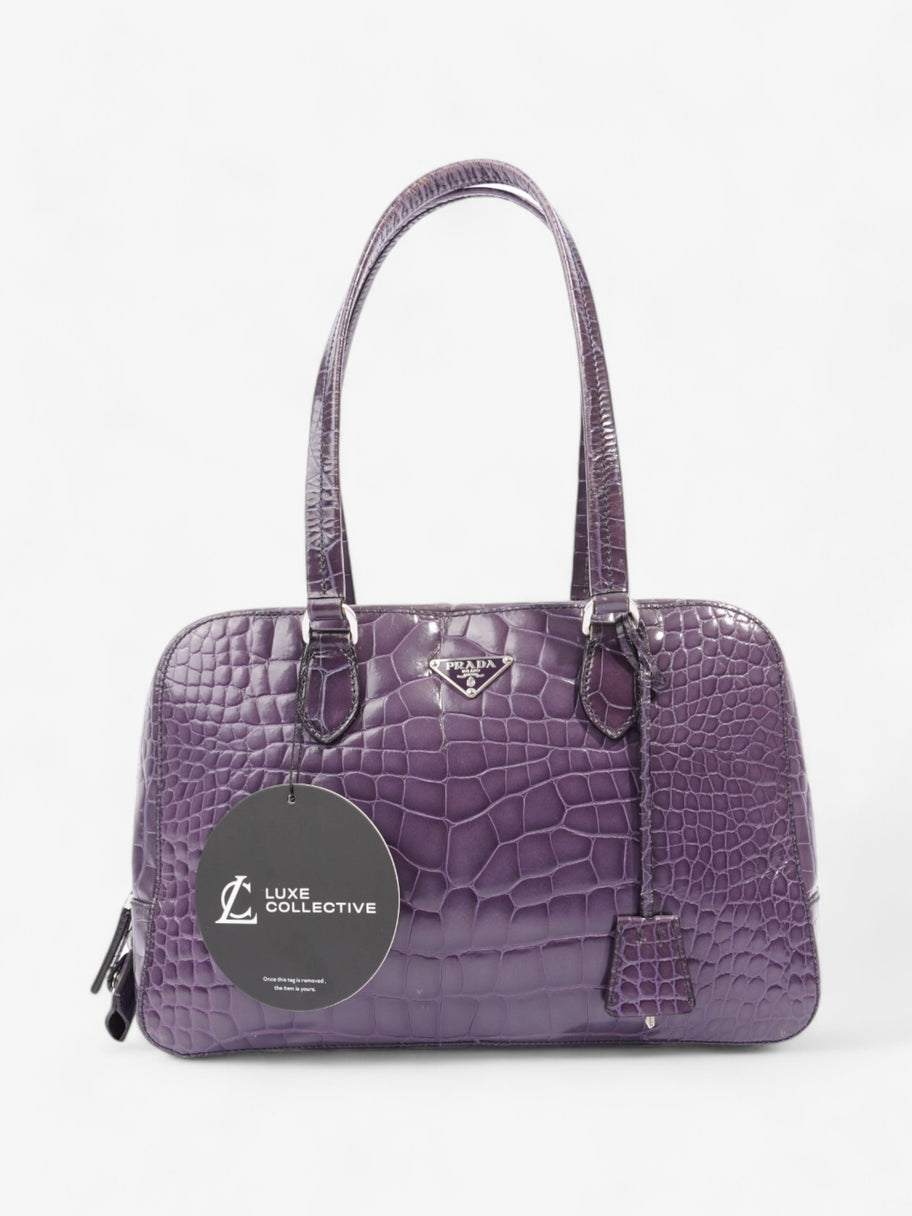 Prada Bauletto Bag Purple Embossed Leather Image 8