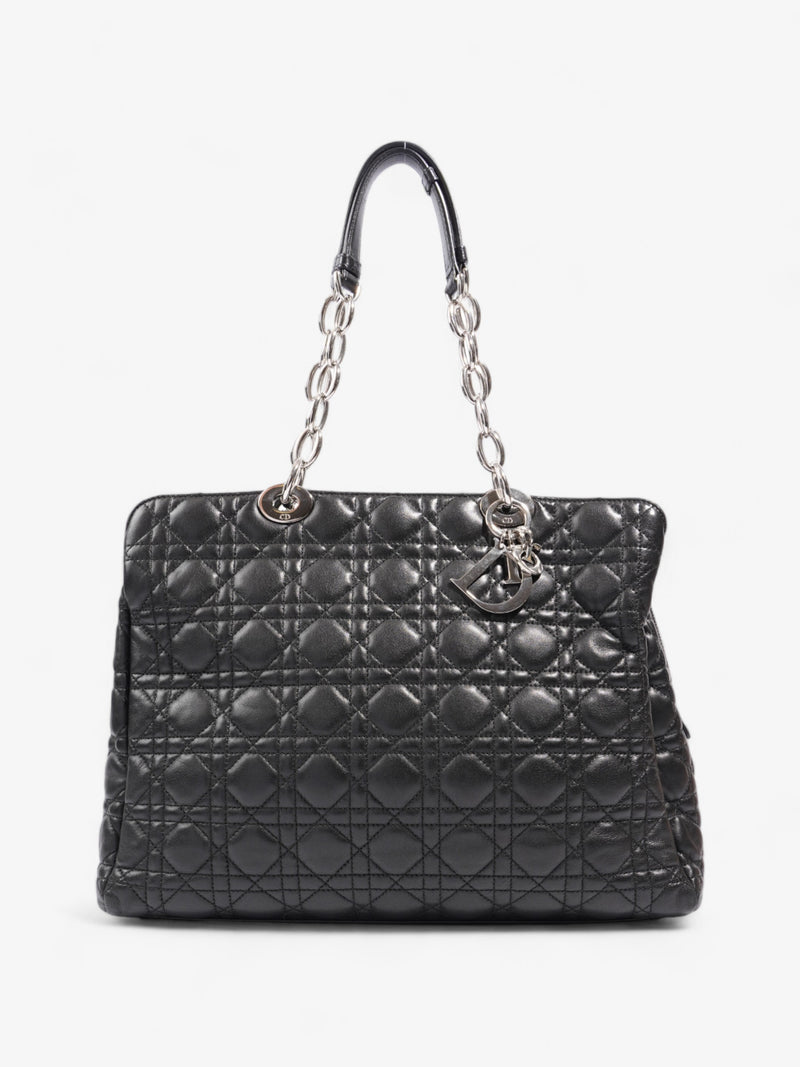  Christian Dior Quilted Tote Black Lambskin Leather Large