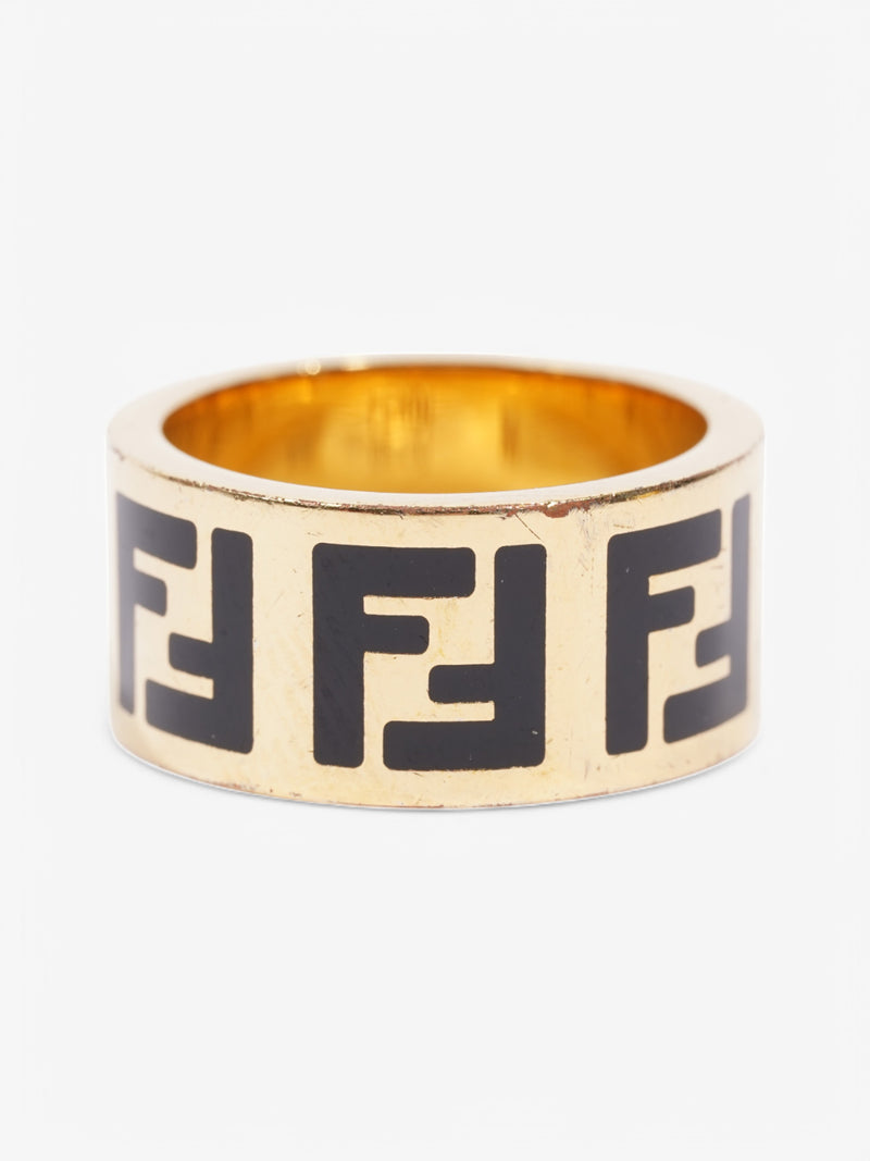  Fendi FF Ring Gold / Black Base Metal Medium (Circumference - 55mm)