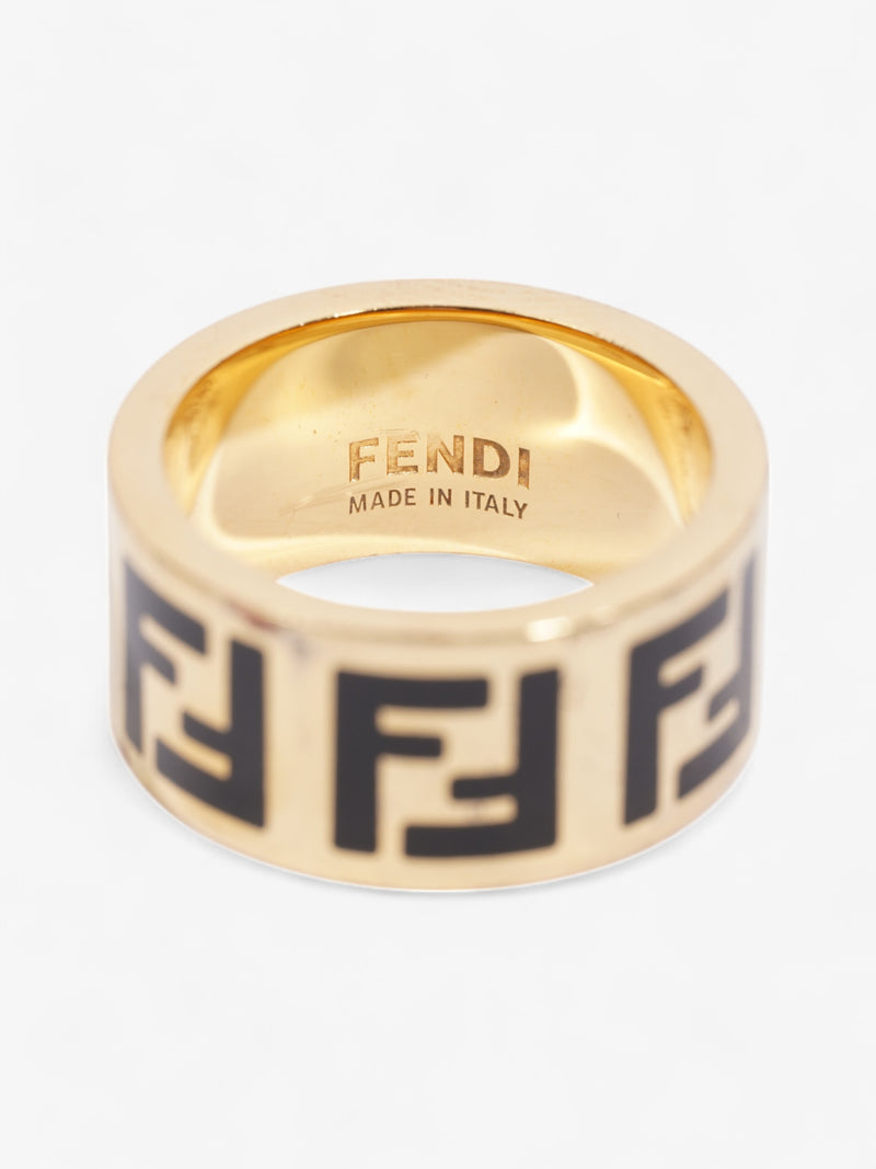  Fendi FF Ring Gold / Black Base Metal Medium (Circumference - 55mm)