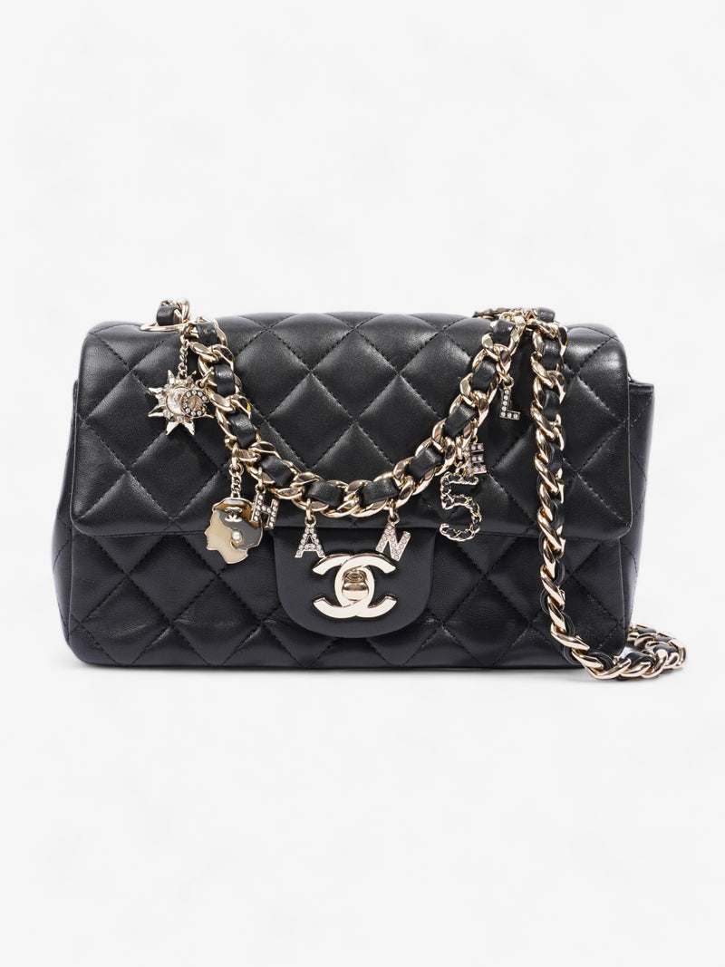  Mini Charm Flap Black Lambskin Leather