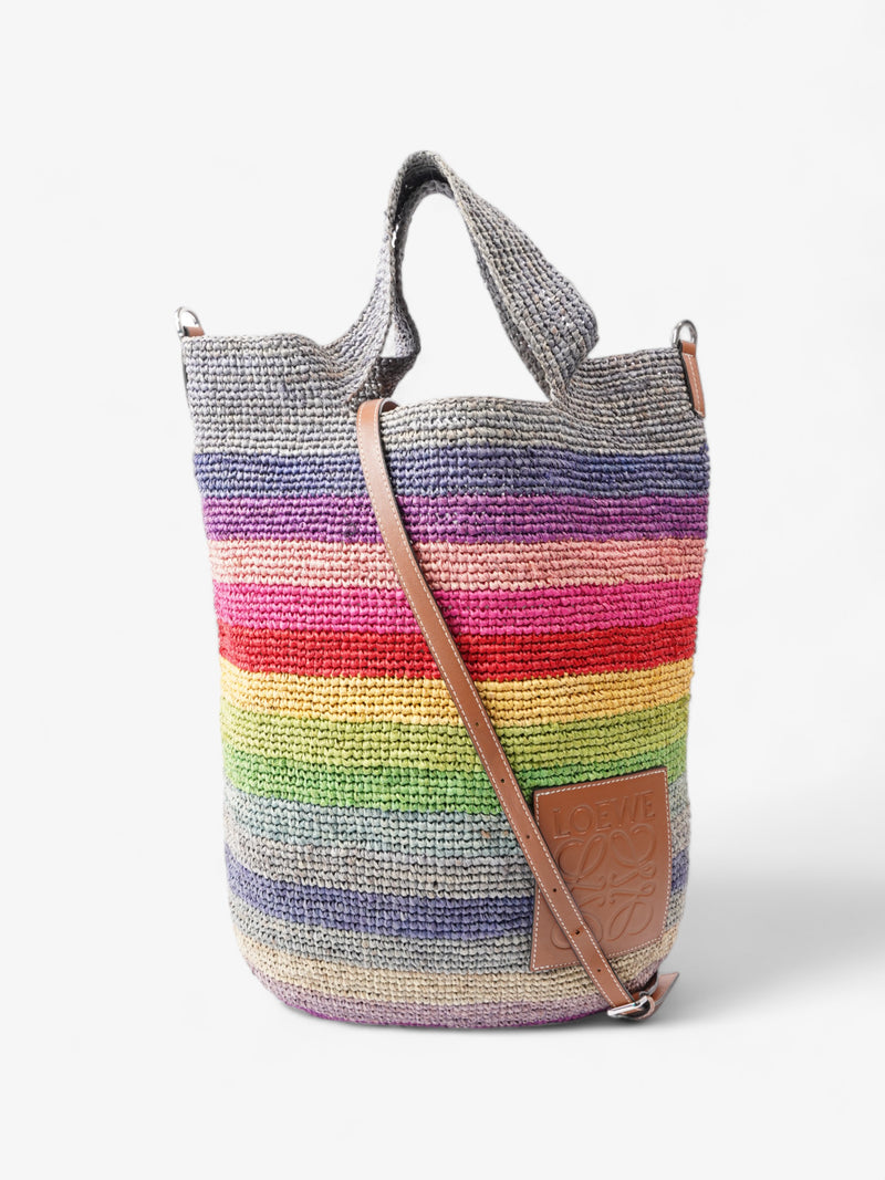  Loewe X Paula's Ibiza Slit Bucket Rainbow Raffia Large