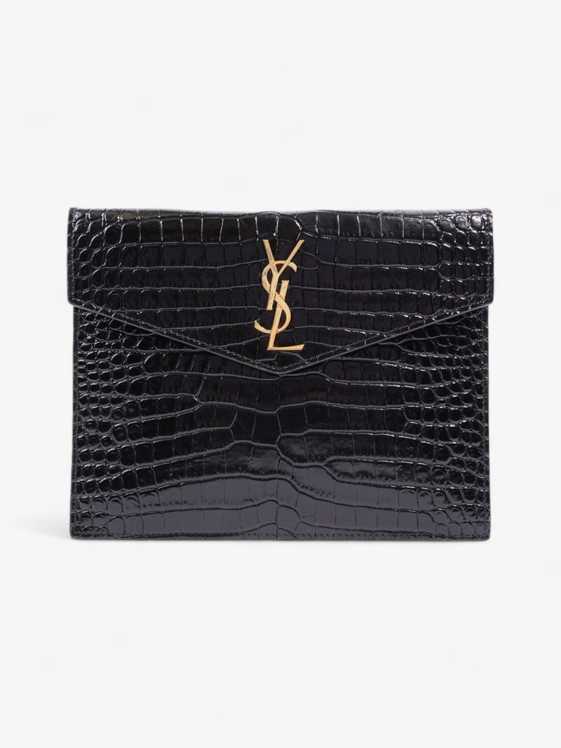  Saint Laurent Uptown Clutch Black Embossed Leather Small