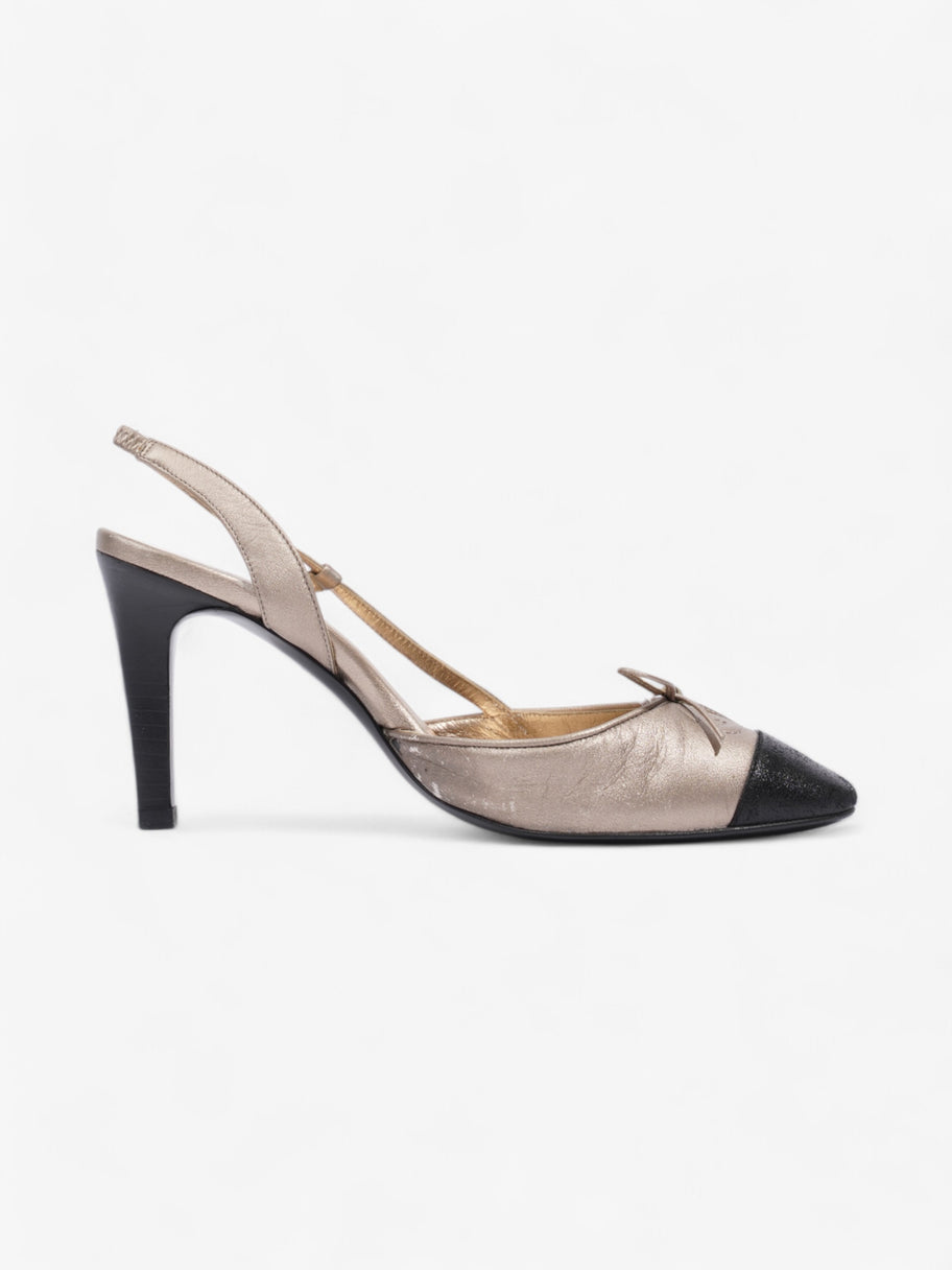 Chanel CC Slingback Pumps 80mm Champagne / Black Lambskin Leather EU 36 UK 3 Image 4