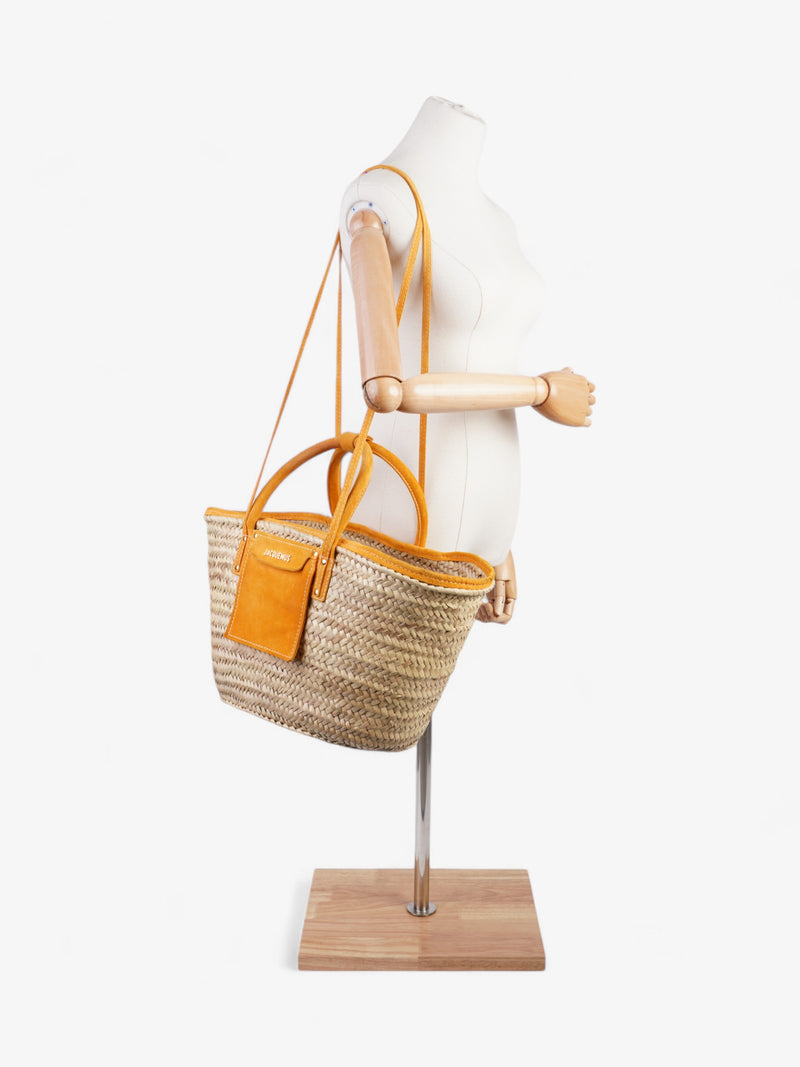  Jacquemus Le Panier Soli Tote Bag Light Orange / Natural Palm Leaves