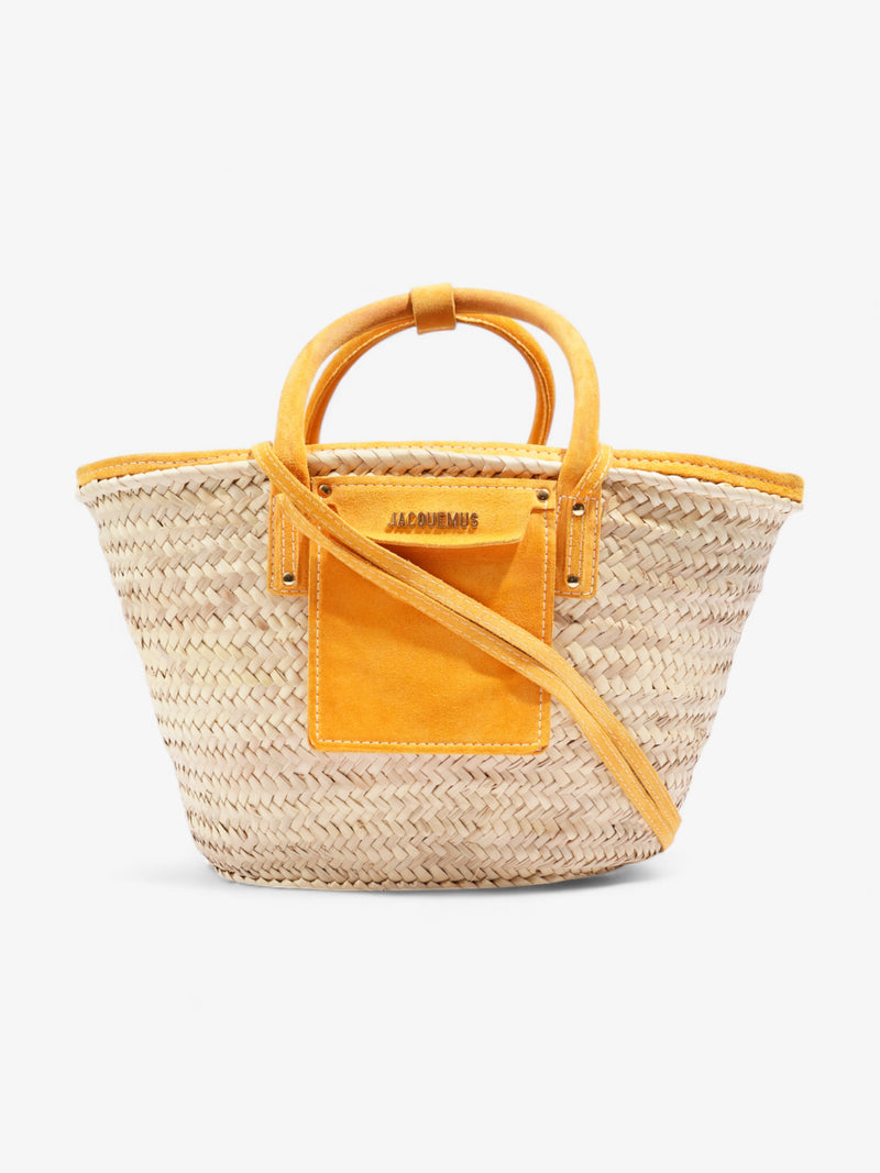  Jacquemus Le Panier Soli Tote Bag Light Orange / Natural Palm Leaves