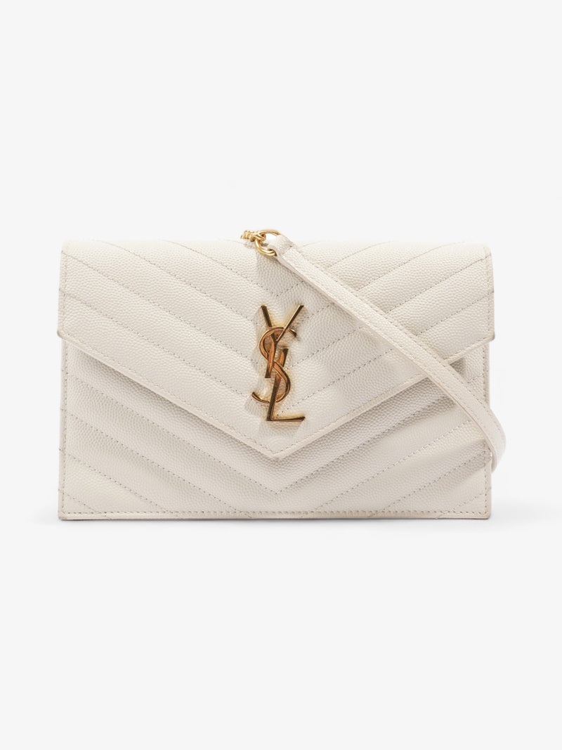  Saint Laurent Cassandra Envelope Chain Wallet Cream Grained Leather