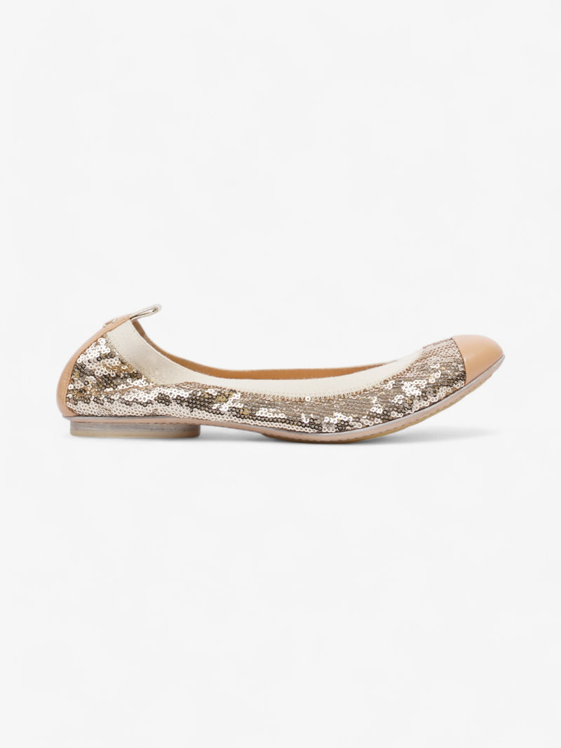  Chanel CC Ballerina Pumps Gold / Nude Sequin EU 38.5 UK 5.5