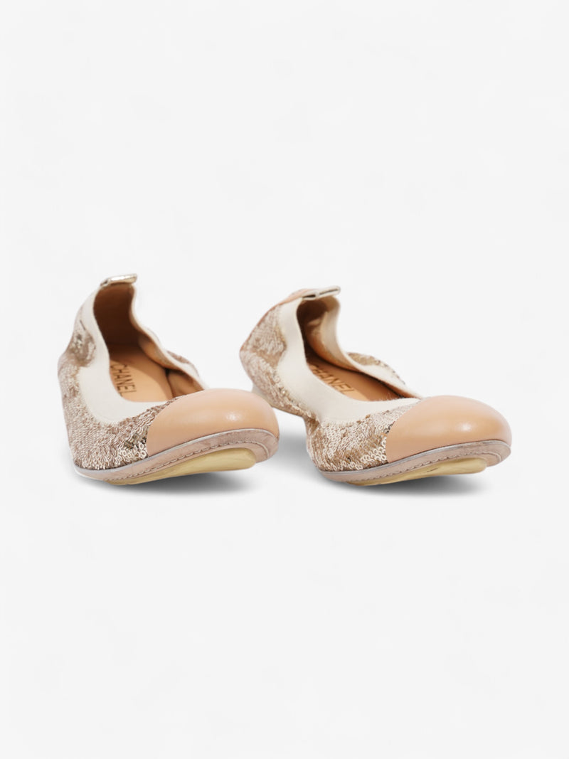  Chanel CC Ballerina Pumps Gold / Nude Sequin EU 38.5 UK 5.5