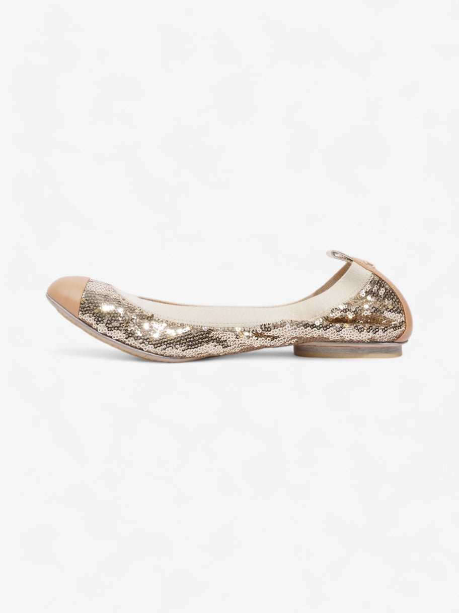 Chanel CC Ballerina Pumps Gold / Nude Sequin EU 38.5 UK 5.5 Image 3