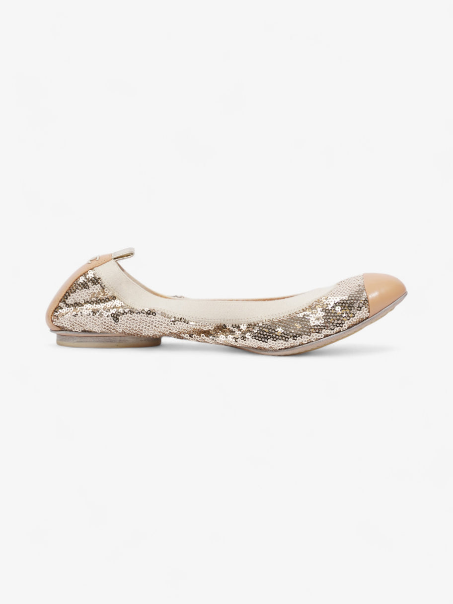 Chanel CC Ballerina Pumps Gold / Nude Sequin EU 38.5 UK 5.5 Image 4