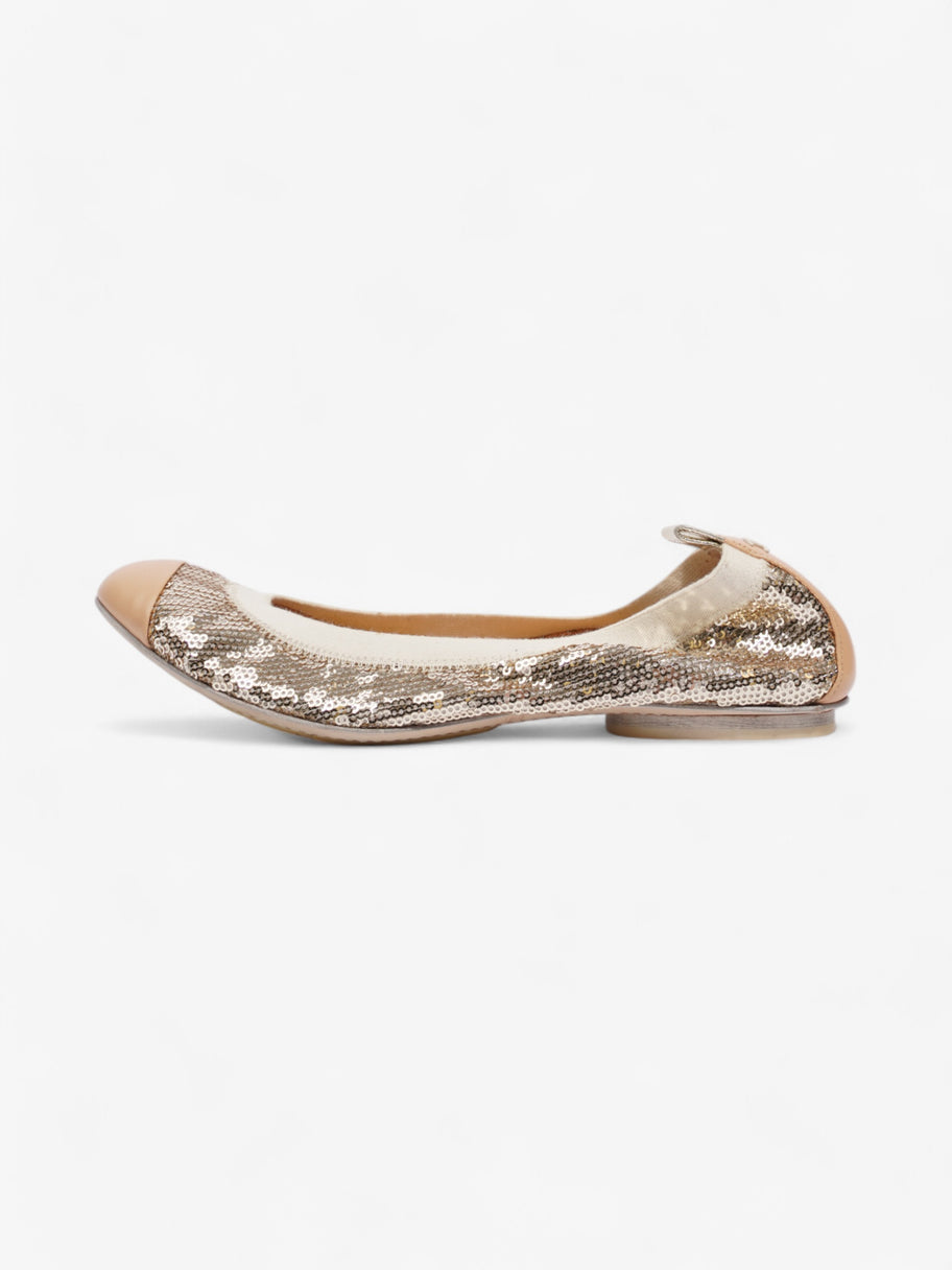 Chanel CC Ballerina Pumps Gold / Nude Sequin EU 38.5 UK 5.5 Image 5