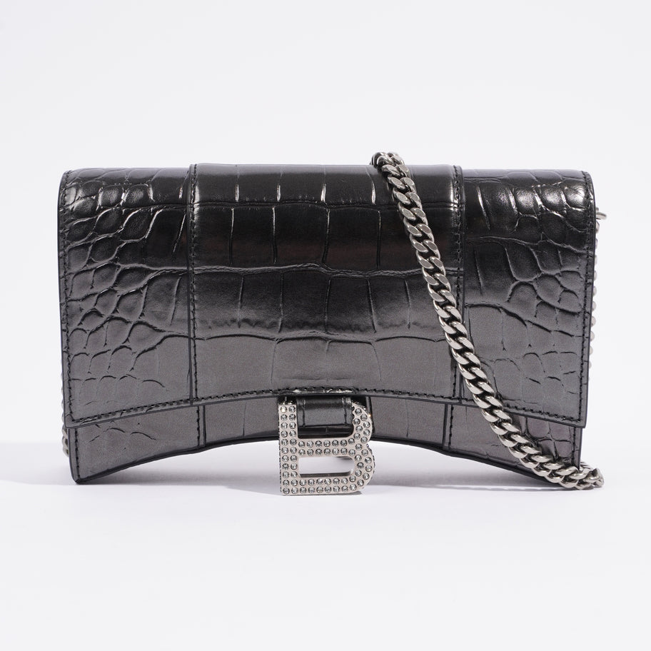 Hourglass Chain Croc Black Calfskin Leather Image 1