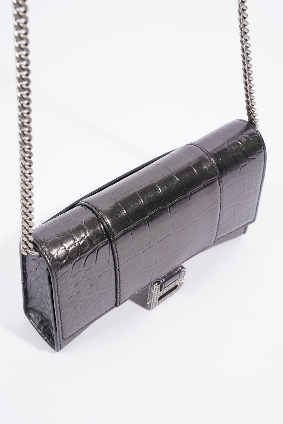 Hourglass Chain Croc Black Calfskin Leather Image 8