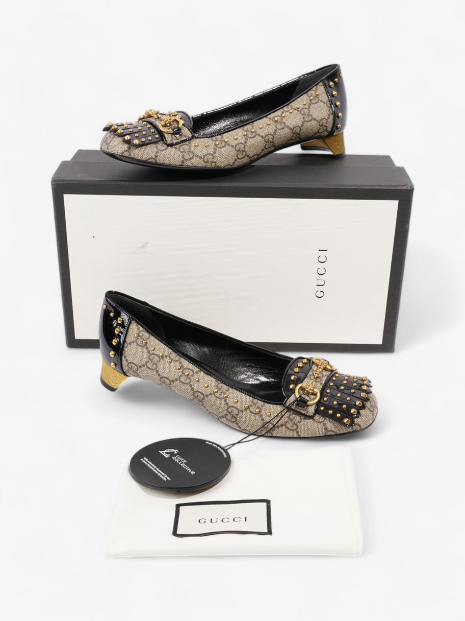 Gucci Horsebit Platform Pump 25 Beige  / Black / Gold Coated Canvas EU 37.5 UK 4.5 Image 9