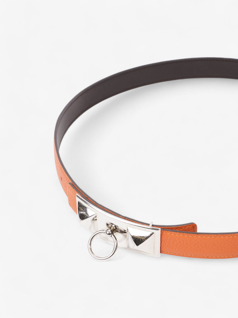  Hermes Rivale Belt Orange / Palladium Calfskin Leather 95cm