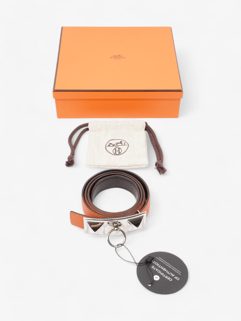 Hermes Rivale Belt Orange / Palladium Calfskin Leather 95cm Image 6