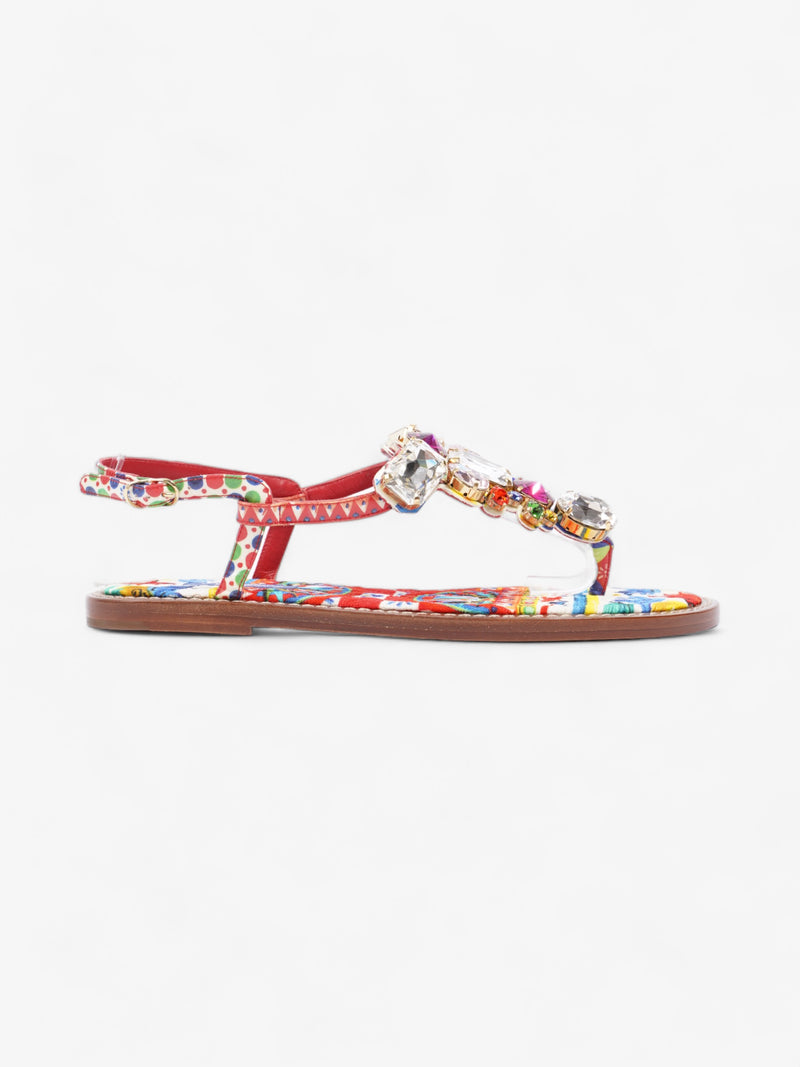  Crystal-Embellished Flat Sandals Multicoloured Leather EU 37 UK 4