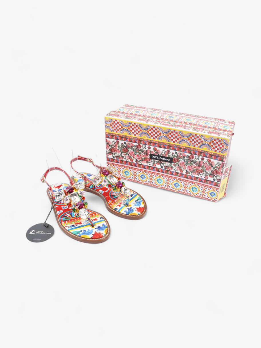 Crystal-Embellished Flat Sandals Multicoloured Leather EU 37 UK 4 Image 10