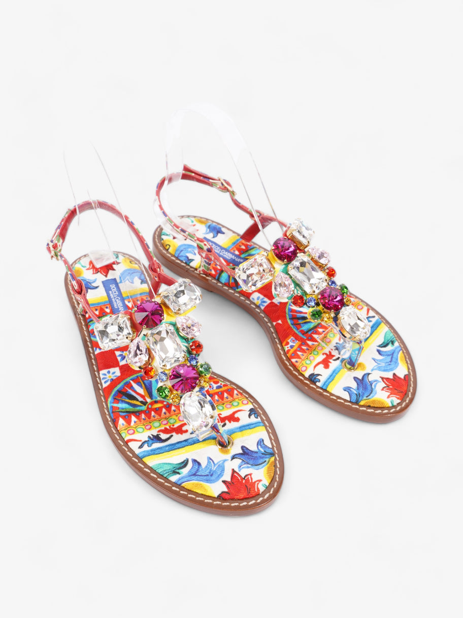 Crystal-Embellished Flat Sandals Multicoloured Leather EU 37 UK 4 Image 2