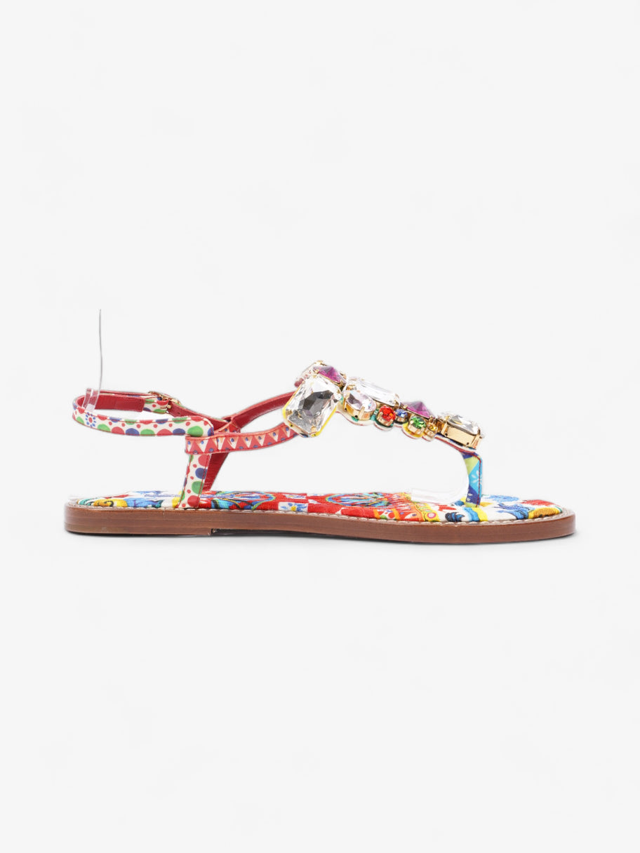 Crystal-Embellished Flat Sandals Multicoloured Leather EU 37 UK 4 Image 4