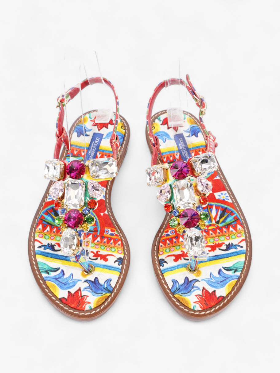 Crystal-Embellished Flat Sandals Multicoloured Leather EU 37 UK 4 Image 8