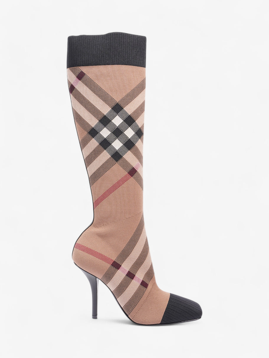 Burberry Vintage Check Sock Knee Boots 105 Brown / Black / White Fabric EU 37 UK 4 Image 1