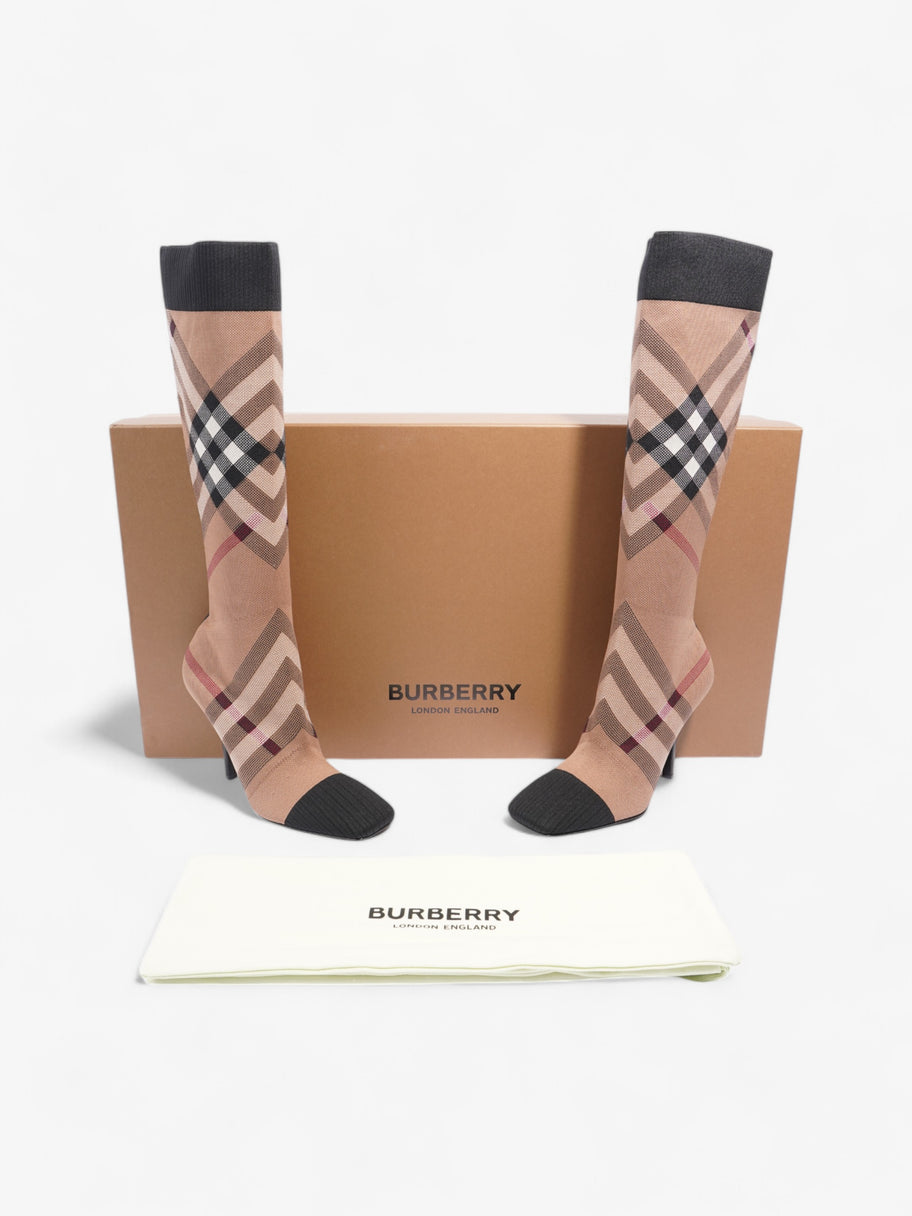 Burberry Vintage Check Sock Knee Boots 105 Brown / Black / White Fabric EU 37 UK 4 Image 10