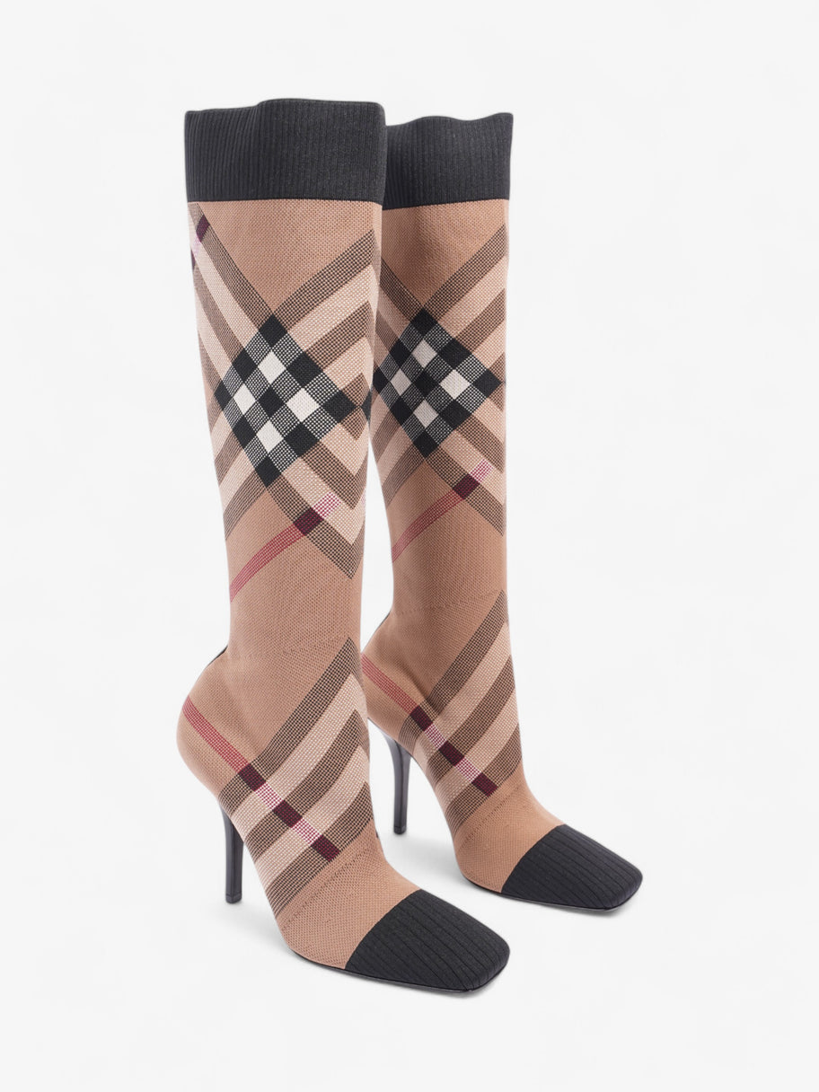 Burberry Vintage Check Sock Knee Boots 105 Brown / Black / White Fabric EU 37 UK 4 Image 2