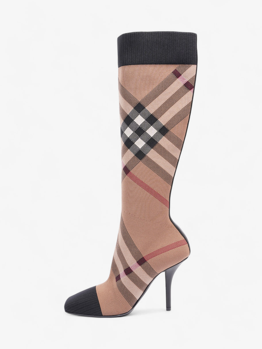 Burberry Vintage Check Sock Knee Boots 105 Brown / Black / White Fabric EU 37 UK 4 Image 3