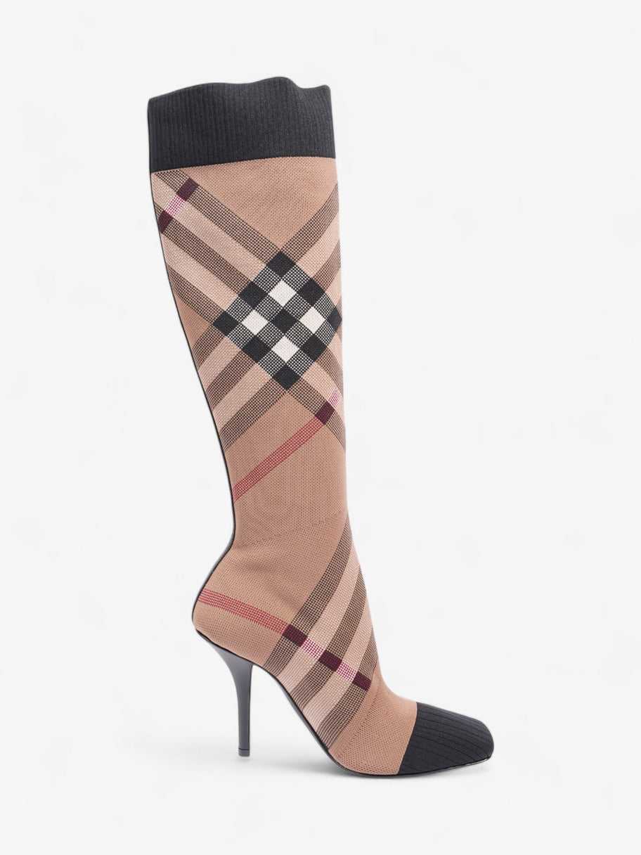 Burberry Vintage Check Sock Knee Boots 105 Brown / Black / White Fabric EU 37 UK 4 Image 4