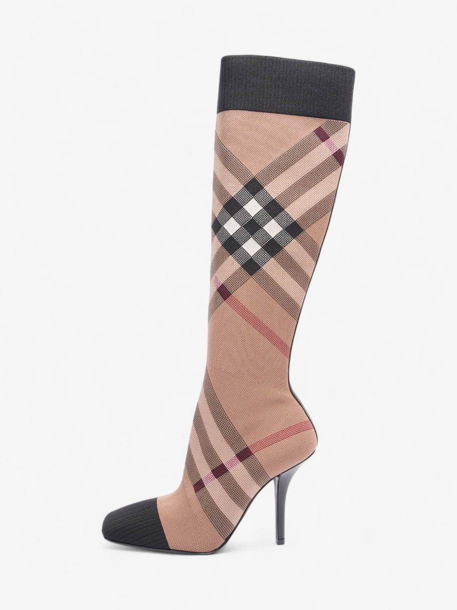 Burberry Vintage Check Sock Knee Boots 105 Brown / Black / White Fabric EU 37 UK 4 Image 5