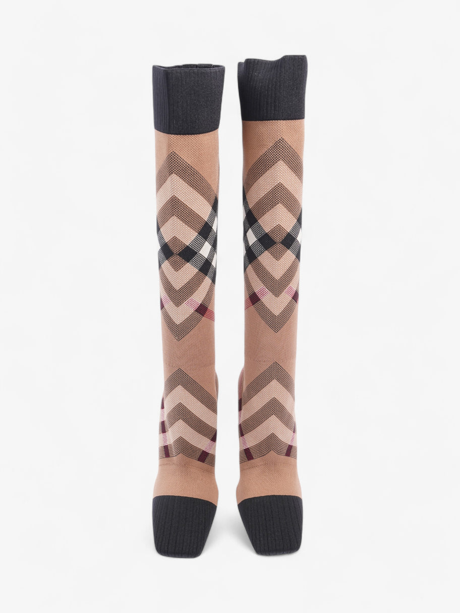 Burberry Vintage Check Sock Knee Boots 105 Brown / Black / White Fabric EU 37 UK 4 Image 8