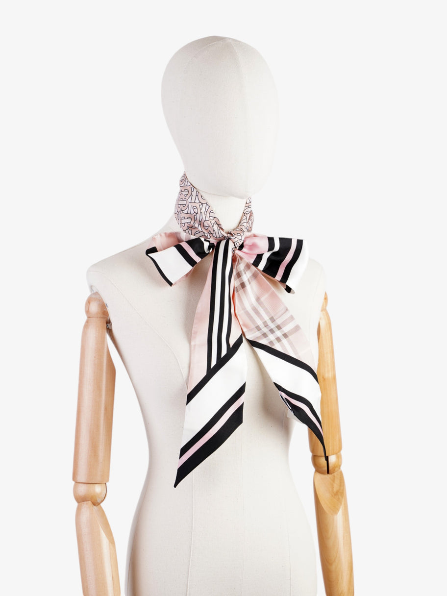 Burberry Triple Check Monogram Stripe Skinny Scarf Blush Silk Image 2