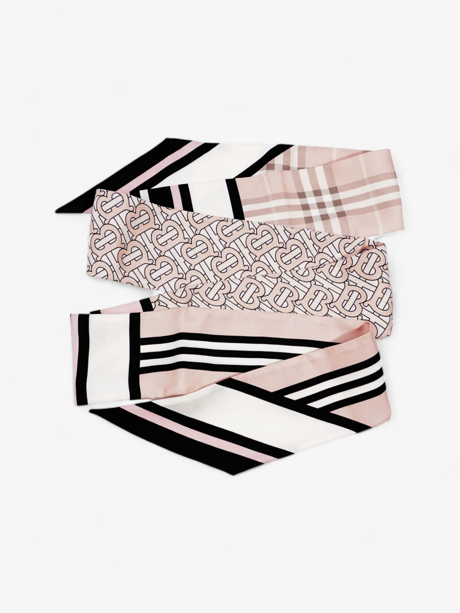 Burberry Triple Check Monogram Stripe Skinny Scarf Blush Silk Image 4