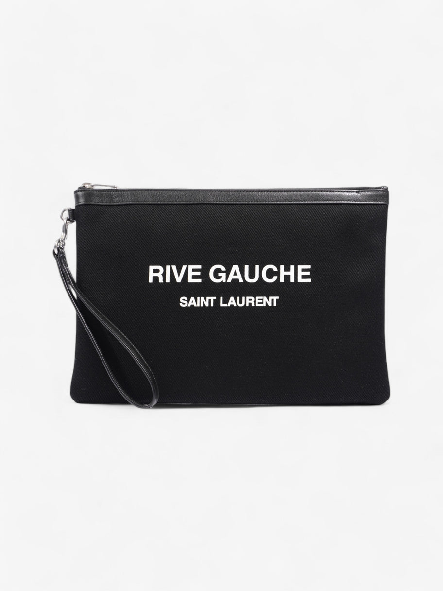 Saint Laurent Rive Gauche Wristlet Black / White Canvas Image 1