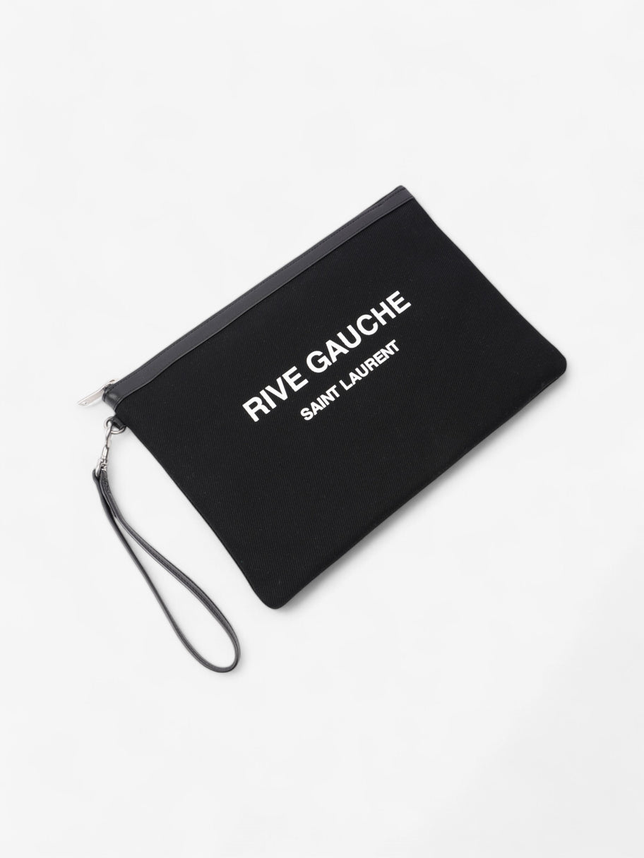 Saint Laurent Rive Gauche Wristlet Black / White Canvas Image 4