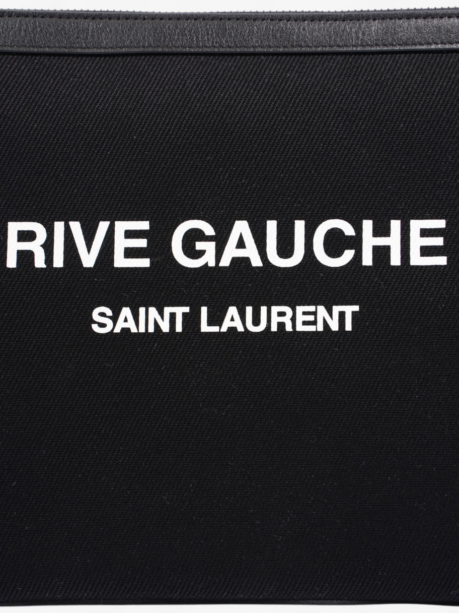 Saint Laurent Rive Gauche Wristlet Black / White Canvas Image 5