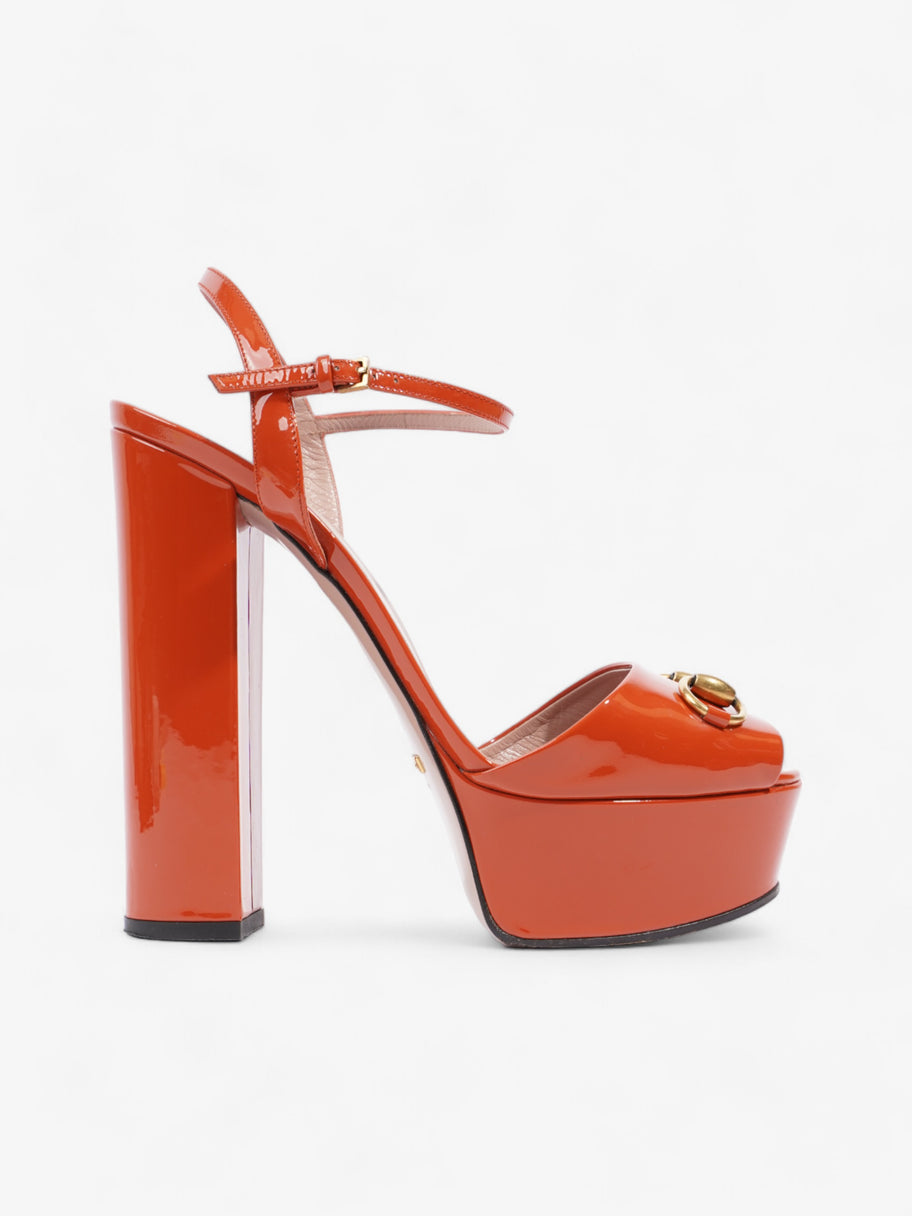 Gucci Horsebit Platform Sandals 15.5cm Orange Patent Leather EU 39 UK 6 Image 1