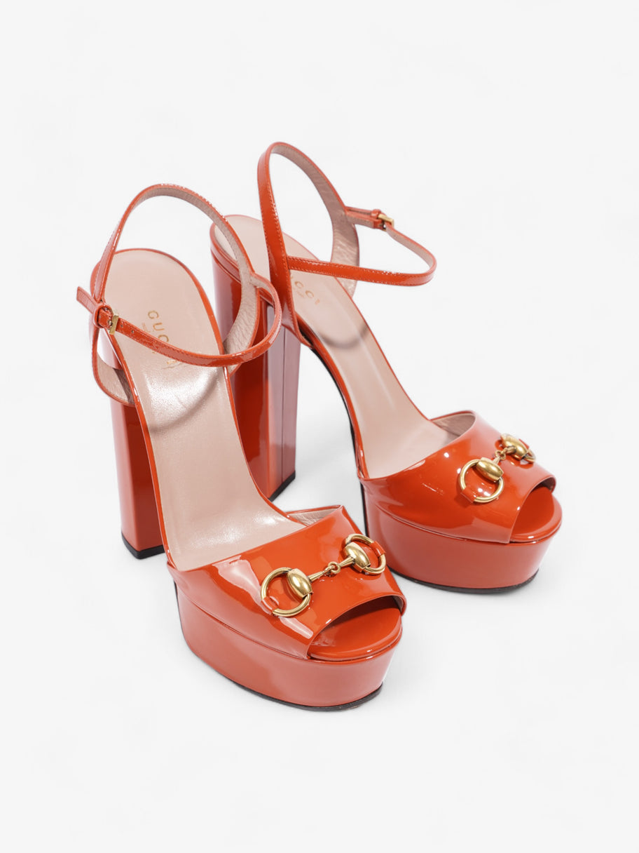 Gucci Horsebit Platform Sandals 15.5cm Orange Patent Leather EU 39 UK 6 Image 2