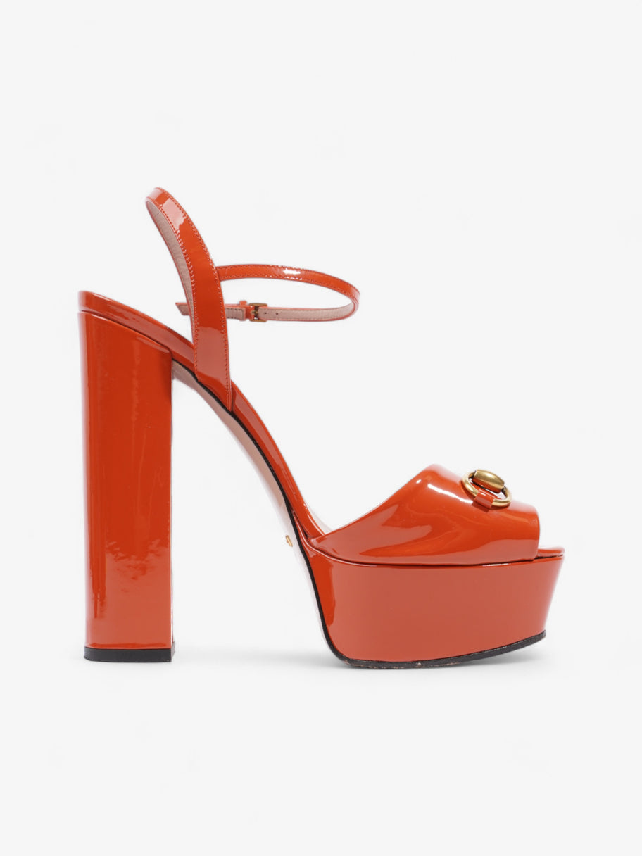 Gucci Horsebit Platform Sandals 15.5cm Orange Patent Leather EU 39 UK 6 Image 4