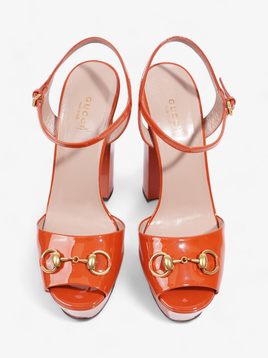 Gucci Horsebit Platform Sandals 15.5cm Orange Patent Leather EU 39 UK 6 Image 8