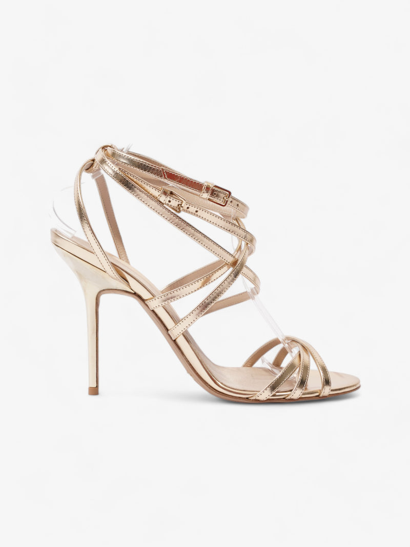  Burberry Strappy Heels 80mm Gold Patent Leather EU 41 UK 8