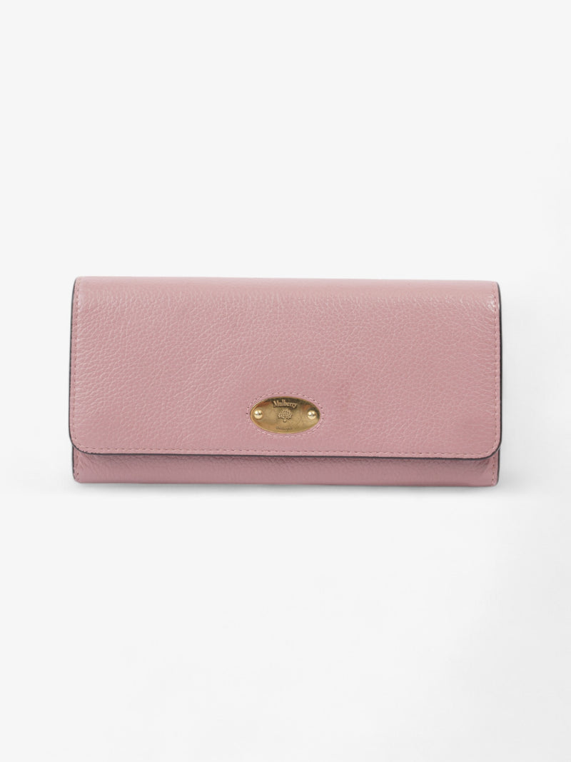  Mulberry Plaque Long Wallet Mocha Rose Grained Leather